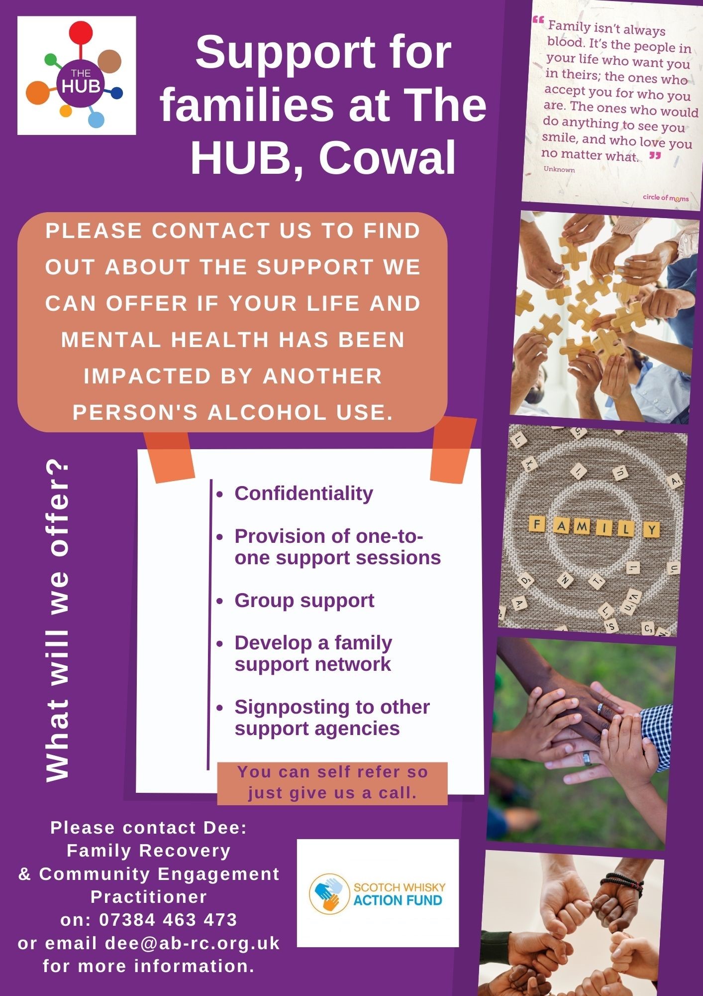 Poster for the Hub in Cowal listing their offer 