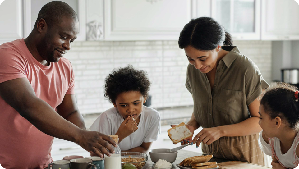 A family in the kitchen
