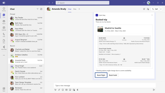 Book a flight from a shared trip Match My Flight (book flight from the shared trip), after a colleague has shared their booked trip in the chat, you can use the “Book flight” button to match the departing location of your colleague and perform the same flight booking in a few clicks.
