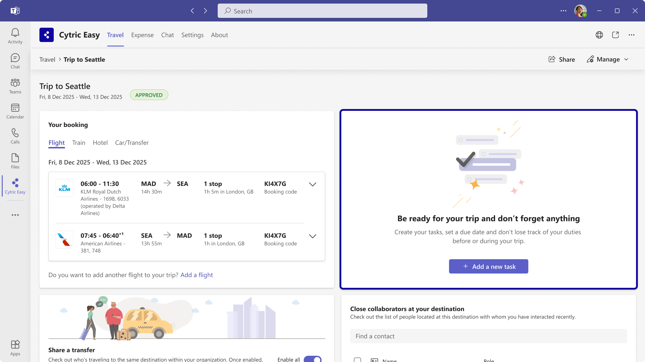 To create a To-Do List for your booked trip; Select a trip to display the trip details view. The To-Do List appears to the right of your booking details.
Initially, the list is empty, but you can add custom tasks (with an optional due date) to ensure all necessary preparations are completed before you travel.