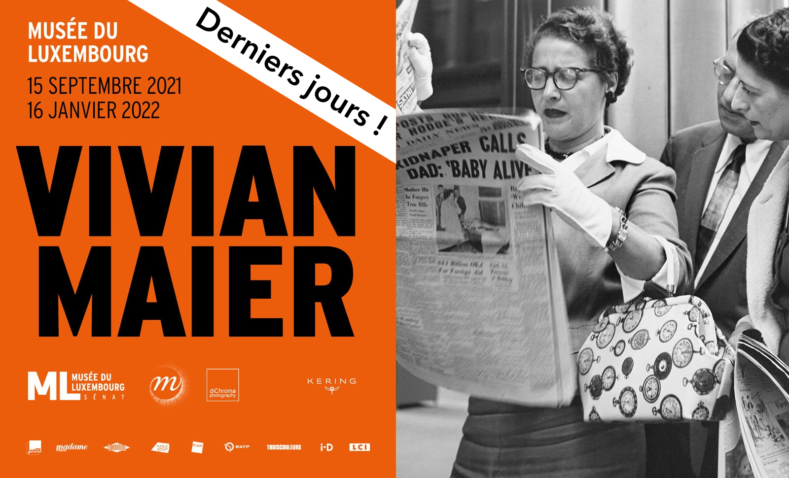 Musée du Luxembourg : Vivian Maier du 15/09/21 au 16/01/22.